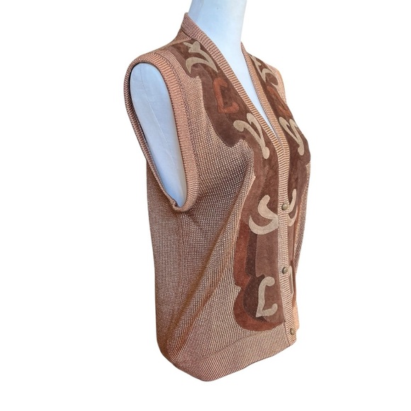 Vintage Vest Women’s Medium Brown Leather Suede V-Neck 3 Button Eclectic Fall - Picture 3 of 7